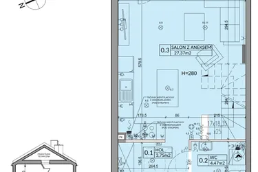 Rzut - Dom na sprzedaż 3 pokoje o powierzchni 72,53 m² - numer 85A w Nova Magdalenka 7 etap IX-XII
