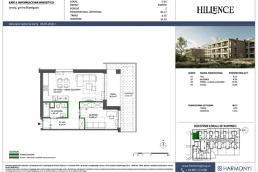 Rzut - Mieszkanie na sprzedaż 2 pokoje o powierzchni 46,17 m² - numer C-01 w Hillence etap 3