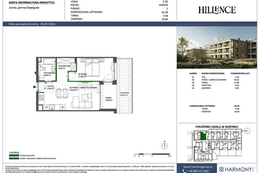 Rzut - Mieszkanie na sprzedaż 2 pokoje o powierzchni 43,39 m² - numer C-02 w Hillence etap 3