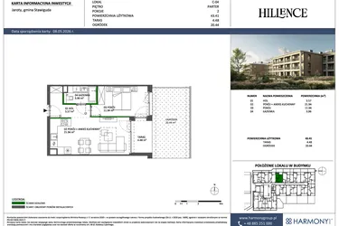 Rzut - Mieszkanie na sprzedaż 2 pokoje o powierzchni 43,41 m² - numer C-04 w Hillence etap 3