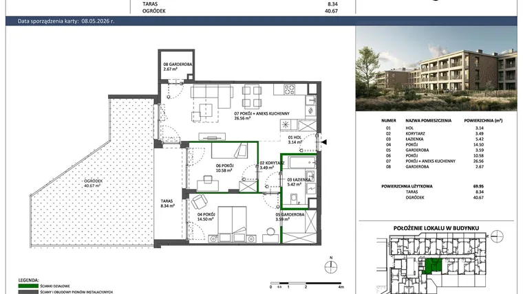 Rzut - Mieszkanie na sprzedaż 3 pokoje o powierzchni 69,95 m² - numer C-13 w Hillence etap 3
