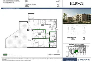 Rzut - Mieszkanie na sprzedaż 3 pokoje o powierzchni 69,95 m² - numer C-13 w Hillence etap 3