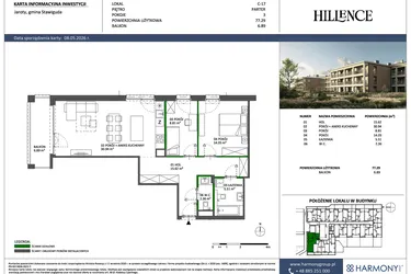 Rzut - Mieszkanie na sprzedaż 3 pokoje o powierzchni 77,29 m² - numer C-17 w Hillence etap 3