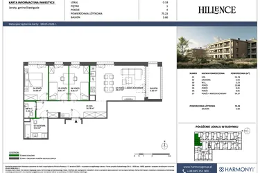 Rzut - Mieszkanie na sprzedaż 4 pokoje o powierzchni 75,23 m² - numer C-18 w Hillence etap 3