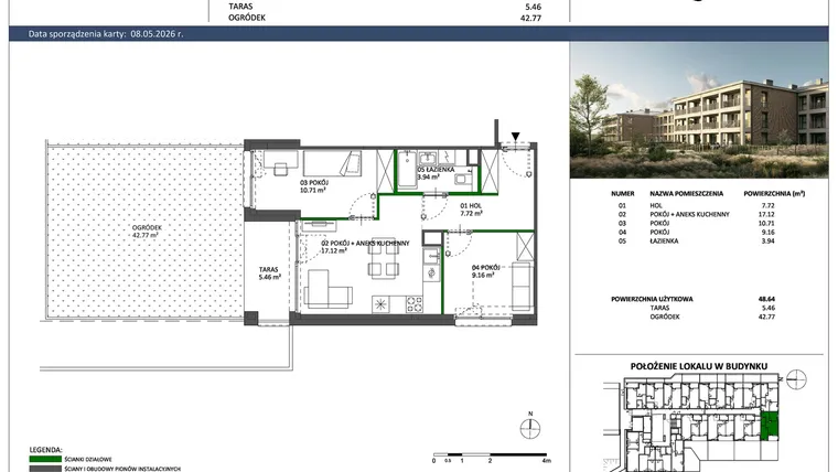 Rzut - Mieszkanie na sprzedaż 3 pokoje o powierzchni 48,64 m² - numer C-10 w Hillence etap 3