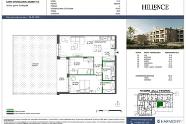 Rzut - Mieszkanie na sprzedaż 3 pokoje o powierzchni 67,43 m² - numer C-12 w Hillence etap 3