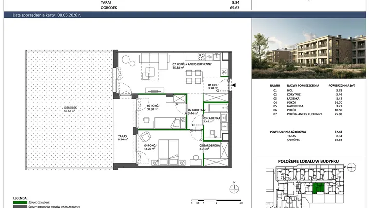 Rzut - Mieszkanie na sprzedaż 3 pokoje o powierzchni 67,43 m² - numer C-12 w Hillence etap 3