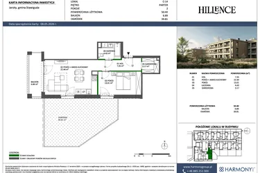 Rzut - Mieszkanie na sprzedaż 2 pokoje o powierzchni 50,4 m² - numer C-14 w Hillence etap 3