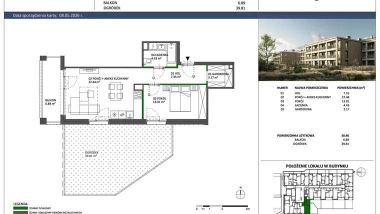 Rzut - Mieszkanie na sprzedaż 2 pokoje o powierzchni 50,4 m² - numer C-14 w Hillence etap 3
