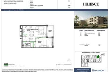 Rzut - Mieszkanie na sprzedaż 2 pokoje o powierzchni 40,8 m² - numer C-25 w Hillence etap 3