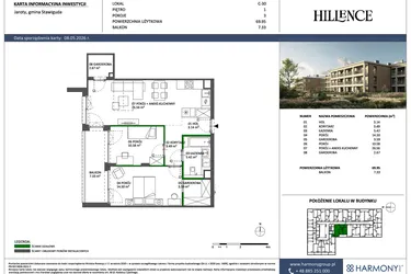 Rzut - Mieszkanie na sprzedaż 3 pokoje o powierzchni 69,95 m² - numer C-30 w Hillence etap 3