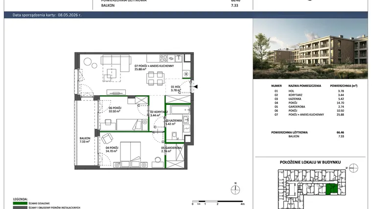 Rzut - Mieszkanie na sprzedaż 3 pokoje o powierzchni 66,46 m² - numer C-28 w Hillence etap 3