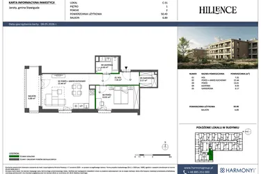 Rzut - Mieszkanie na sprzedaż 2 pokoje o powierzchni 50,4 m² - numer C-31 w Hillence etap 3