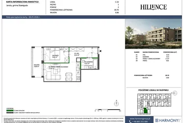 Rzut - Mieszkanie na sprzedaż 2 pokoje o powierzchni 39,7 m² - numer C-32 w Hillence etap 3