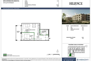 Rzut - Mieszkanie na sprzedaż 2 pokoje o powierzchni 39,7 m² - numer C-33 w Hillence etap 3