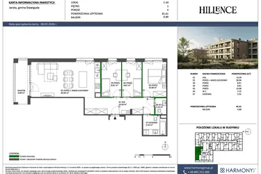 Rzut - Mieszkanie na sprzedaż 4 pokoje o powierzchni 81,61 m² - numer C-34 w Hillence etap 3