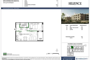 Rzut - Mieszkanie na sprzedaż 2 pokoje o powierzchni 43,41 m² - numer C-37 w Hillence etap 3