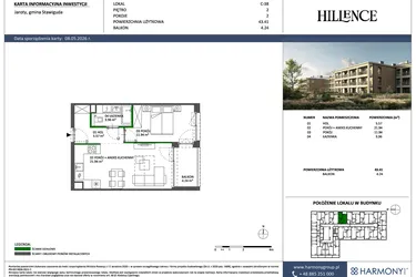 Rzut - Mieszkanie na sprzedaż 2 pokoje o powierzchni 43,41 m² - numer C-38 w Hillence etap 3