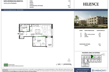 Rzut - Mieszkanie na sprzedaż 2 pokoje o powierzchni 36,11 m² - numer C-39 w Hillence etap 3