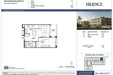 Rzut - Mieszkanie na sprzedaż 2 pokoje o powierzchni 40,8 m² - numer C-42 w Hillence etap 3