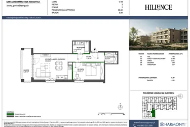 Rzut - Mieszkanie na sprzedaż 2 pokoje o powierzchni 50,4 m² - numer C-48 w Hillence etap 3