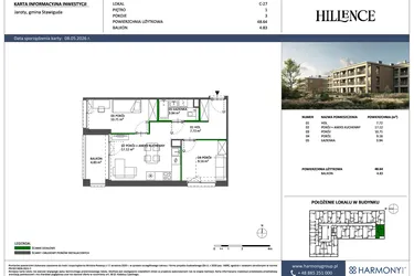 Rzut - Mieszkanie na sprzedaż 3 pokoje o powierzchni 48,64 m² - numer C-27 w Hillence etap 3