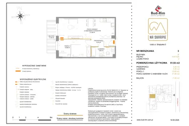 Rzut - Mieszkanie na sprzedaż 2 pokoje o powierzchni 51,53 m² - numer B3 w Na Skarpie bud. B