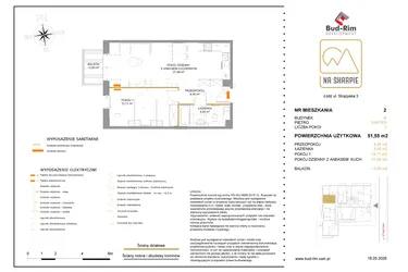 Rzut - Mieszkanie na sprzedaż 2 pokoje o powierzchni 51,55 m² - numer B2 w Na Skarpie bud. B