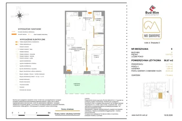Rzut - Mieszkanie na sprzedaż 2 pokoje o powierzchni 56,67 m² - numer B9 w Na Skarpie bud. B