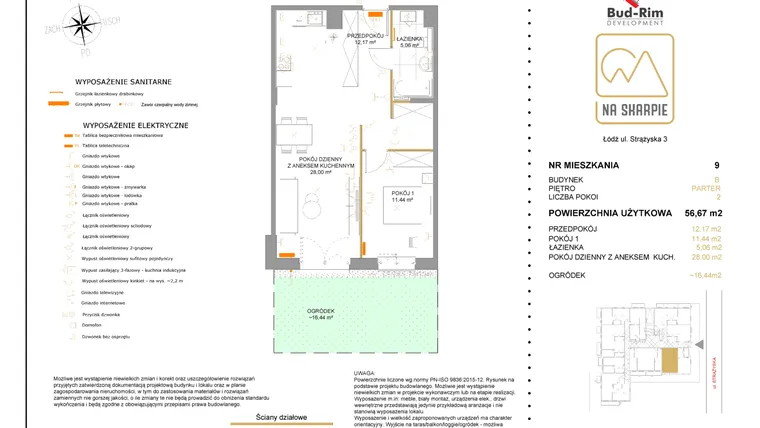 Rzut - Mieszkanie na sprzedaż 2 pokoje o powierzchni 56,67 m² - numer B9 w Na Skarpie bud. B