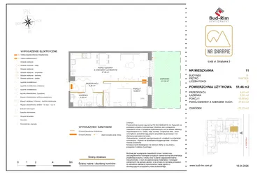 Rzut - Mieszkanie na sprzedaż 2 pokoje o powierzchni 51,46 m² - numer B11 w Na Skarpie bud. B