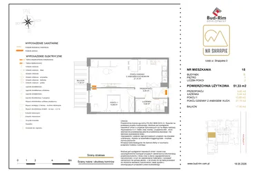 Rzut - Mieszkanie na sprzedaż 2 pokoje o powierzchni 51,33 m² - numer B15 w Na Skarpie bud. B