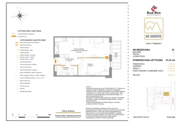 Rzut - Mieszkanie na sprzedaż 2 pokoje o powierzchni 51,33 m² - numer B23 w Na Skarpie bud. B