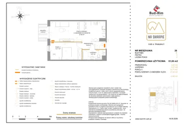 Rzut - Mieszkanie na sprzedaż 2 pokoje o powierzchni 51,05 m² - numer B26 w Na Skarpie bud. B