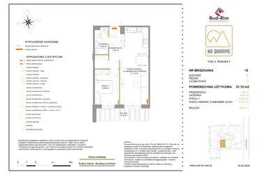 Rzut - Mieszkanie na sprzedaż 2 pokoje o powierzchni 51,15 m² - numer B19 w Na Skarpie bud. B
