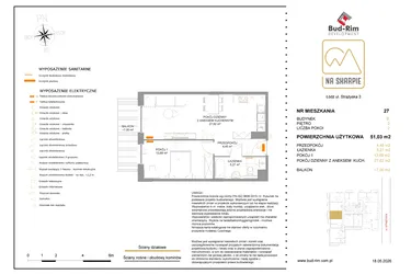 Rzut - Mieszkanie na sprzedaż 2 pokoje o powierzchni 51,03 m² - numer B27 w Na Skarpie bud. B