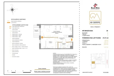 Rzut - Mieszkanie na sprzedaż 2 pokoje o powierzchni 47,47 m² - numer B28 w Na Skarpie bud. B