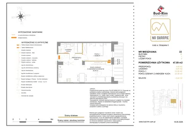 Rzut - Mieszkanie na sprzedaż 2 pokoje o powierzchni 47,59 m² - numer B22 w Na Skarpie bud. B