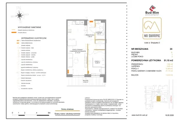 Rzut - Mieszkanie na sprzedaż 2 pokoje o powierzchni 51,15 m² - numer B20 w Na Skarpie bud. B