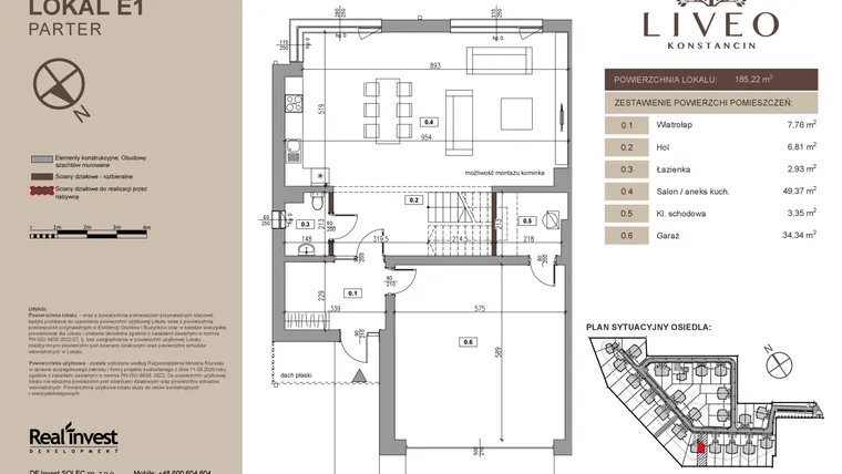 Rzut - Dom na sprzedaż 5 pokoi o powierzchni 185,22 m² - numer E1 w Liveo Konstancin