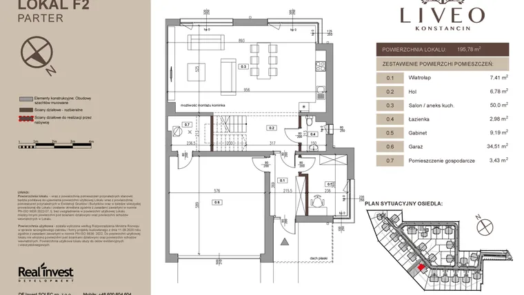 Rzut - Dom na sprzedaż 5 pokoi o powierzchni 195,78 m² - numer F2 w Liveo Konstancin