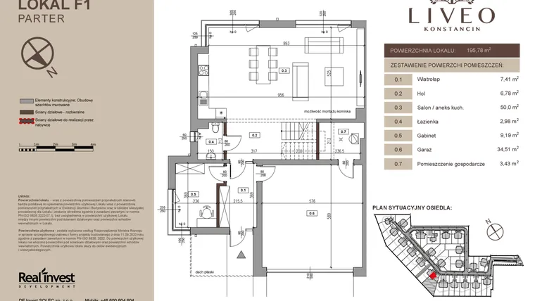 Rzut - Dom na sprzedaż 5 pokoi o powierzchni 195,78 m² - numer F1 w Liveo Konstancin
