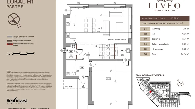 Rzut - Dom na sprzedaż 5 pokoi o powierzchni 185,22 m² - numer H1 w Liveo Konstancin