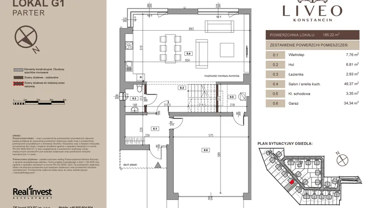 Rzut - Dom na sprzedaż 5 pokoi o powierzchni 185,22 m² - numer G1 w Liveo Konstancin