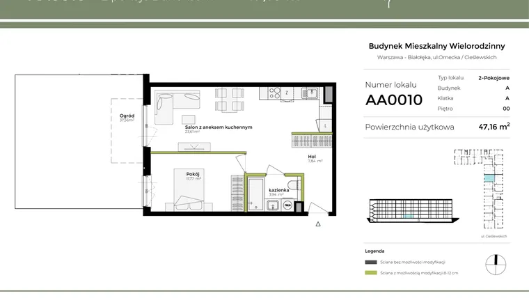 Rzut - Mieszkanie na sprzedaż 2 pokoje o powierzchni 47,16 m² - numer AA0010 w Orneko