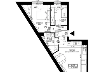 Rzut - Mieszkanie na sprzedaż 3 pokoje o powierzchni 57,91 m² - numer 62 w Ubocze
