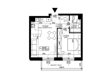Rzut - Mieszkanie na sprzedaż 2 pokoje o powierzchni 44,16 m² - numer 60 w Ubocze