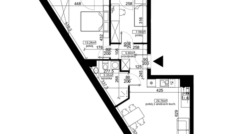 Rzut - Mieszkanie na sprzedaż 3 pokoje o powierzchni 57,91 m² - numer 59 w Ubocze