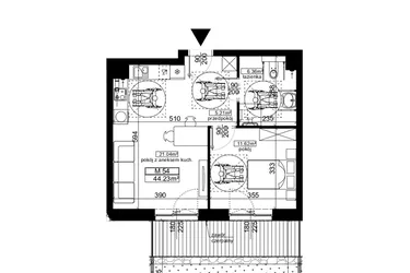 Rzut - Mieszkanie na sprzedaż 2 pokoje o powierzchni 44,23 m² - numer 54 w Ubocze