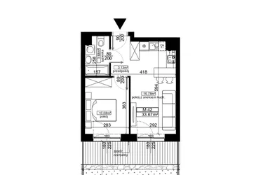 Rzut - Mieszkanie na sprzedaż 2 pokoje o powierzchni 33,67 m² - numer 42 w Ubocze